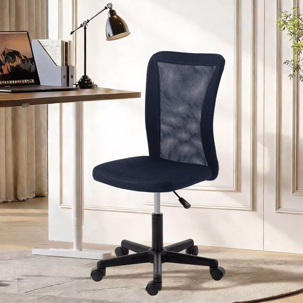 FORGEVIO Armless Swivel Office Chair in Dark Navy Blue with Adjustable Height and Castors – 3
