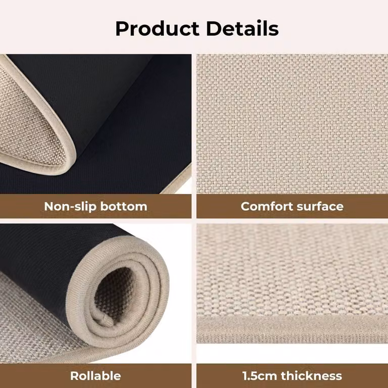 VOGREX Washable Non-Slip Round Rubber Door Mat Runner in Beige, Diameter: 100 cm