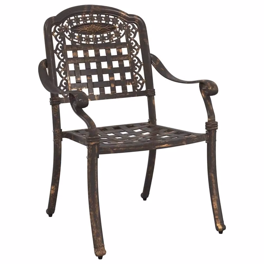 Berkfield Home Set of 2 Bronze Cast Aluminium Garden Chairs with Armrests – 3