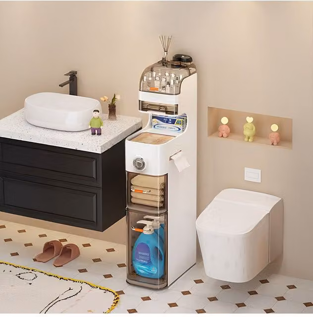 Living and Home 6 Tier Narrow Rolling Storage Cabinet with Glass Doors in White