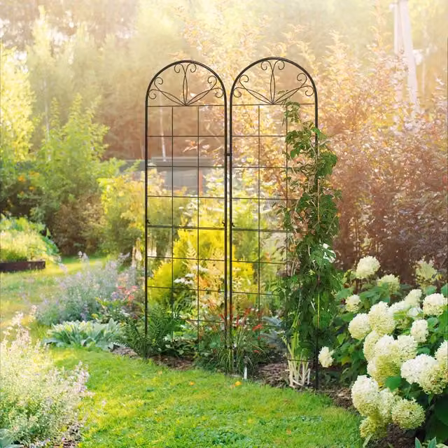 OUTSUNNY Set of 2 Black Metal Trellis Supports for Climbing Plants, H 180 cm x W 50 cm