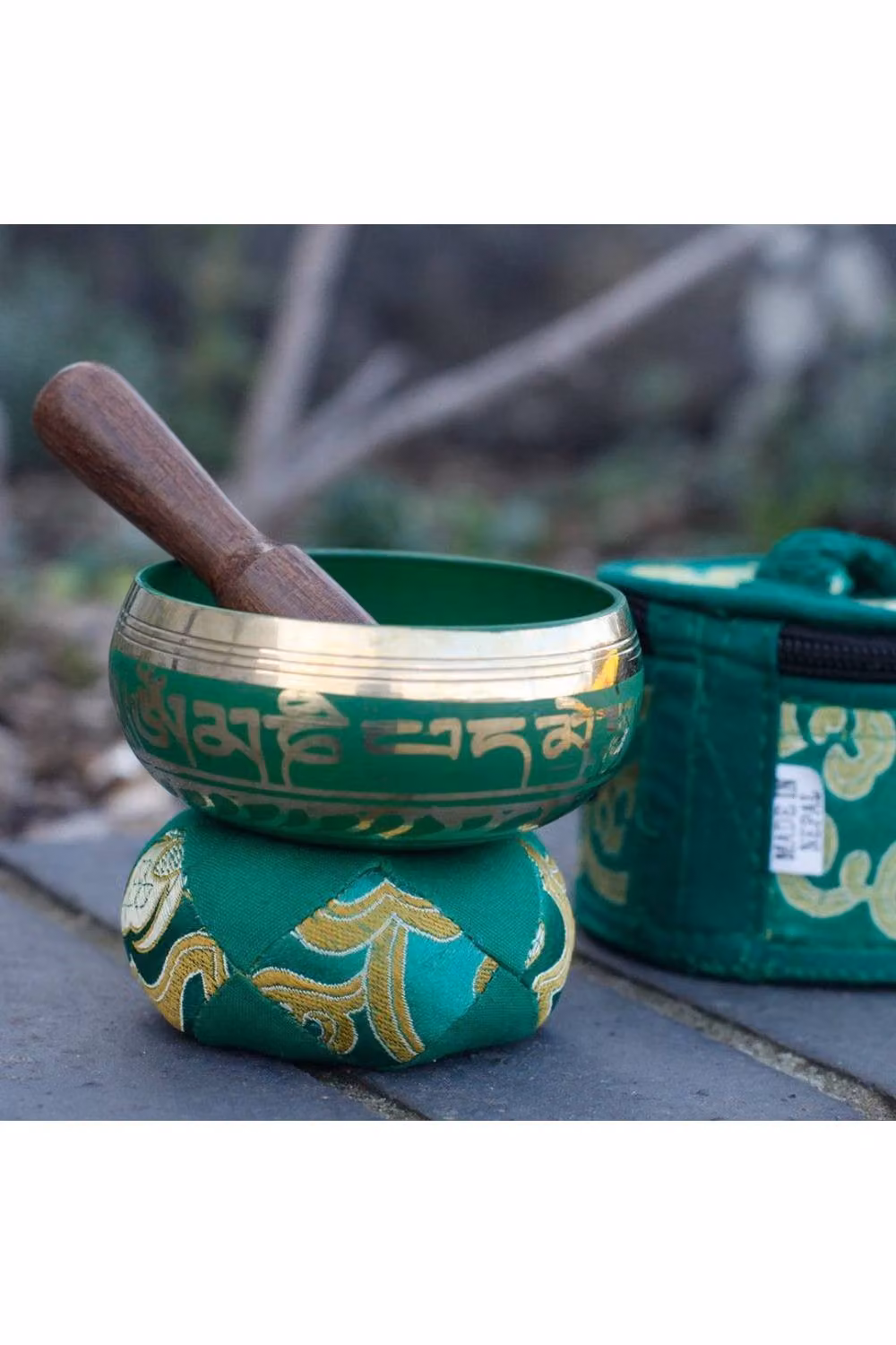 KDMD Mini Green Singing Bowl Gift Set with Cushion and Stick – 5