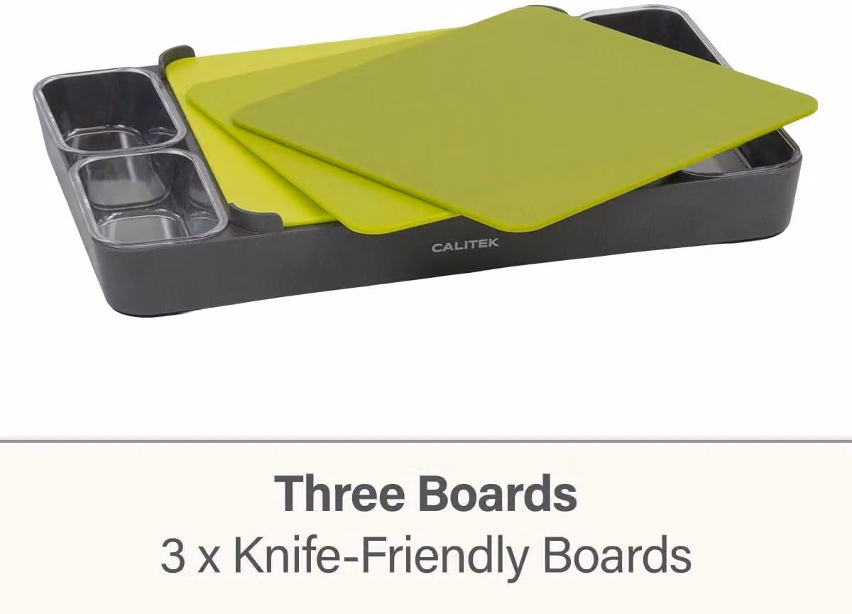 Calitek Set of 3 Green Plastic Chopping Boards with Storage Holder – 7