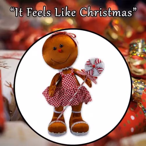 VFM e-Store Christmas Gingerbread Woman Decoration in Red, Brown and Multicolour, H 60 cm x W 26 cm – 6
