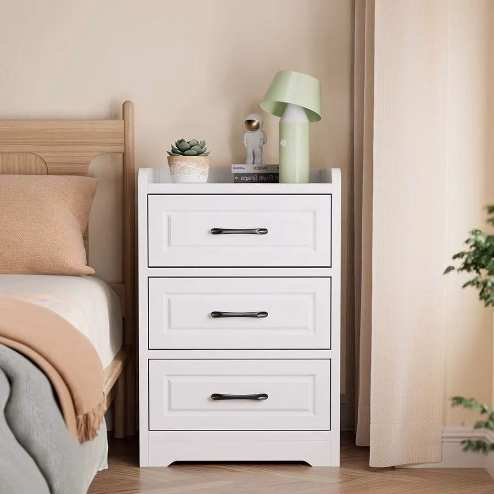 KORVIXA 3 Drawer Modern Wooden Bedside Cabinet in White, W/D/H: 40 x 36 x 60 cm – 2