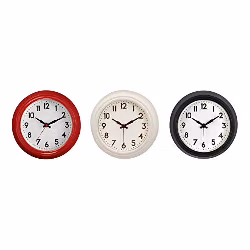 Premier Housewares Retro Round Metal Wall Clock in Red and Black, W/D/H: 22 x 22 x 8 cm – 4