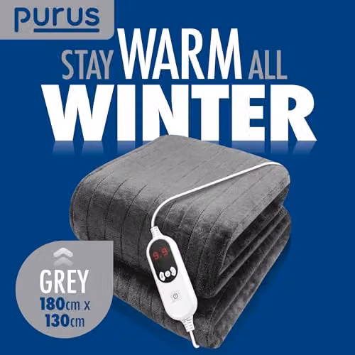 Purus Deluxe Grey XL Electric Heated Throw with Soft Fleece, Variable Heat and Timer Settings – 7
