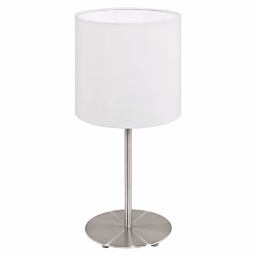 Loops Table Desk Lamp in Silver and White with Fabric Shade and E14 Bulb, H 40 cm x W 27.5 cm x D 14 cm