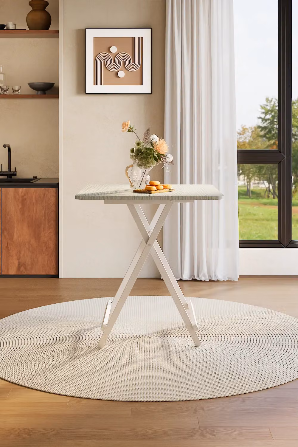 Living and Home White Folding Wooden Dining Table, W/D/H: 70 x 70 x 74 cm – 3