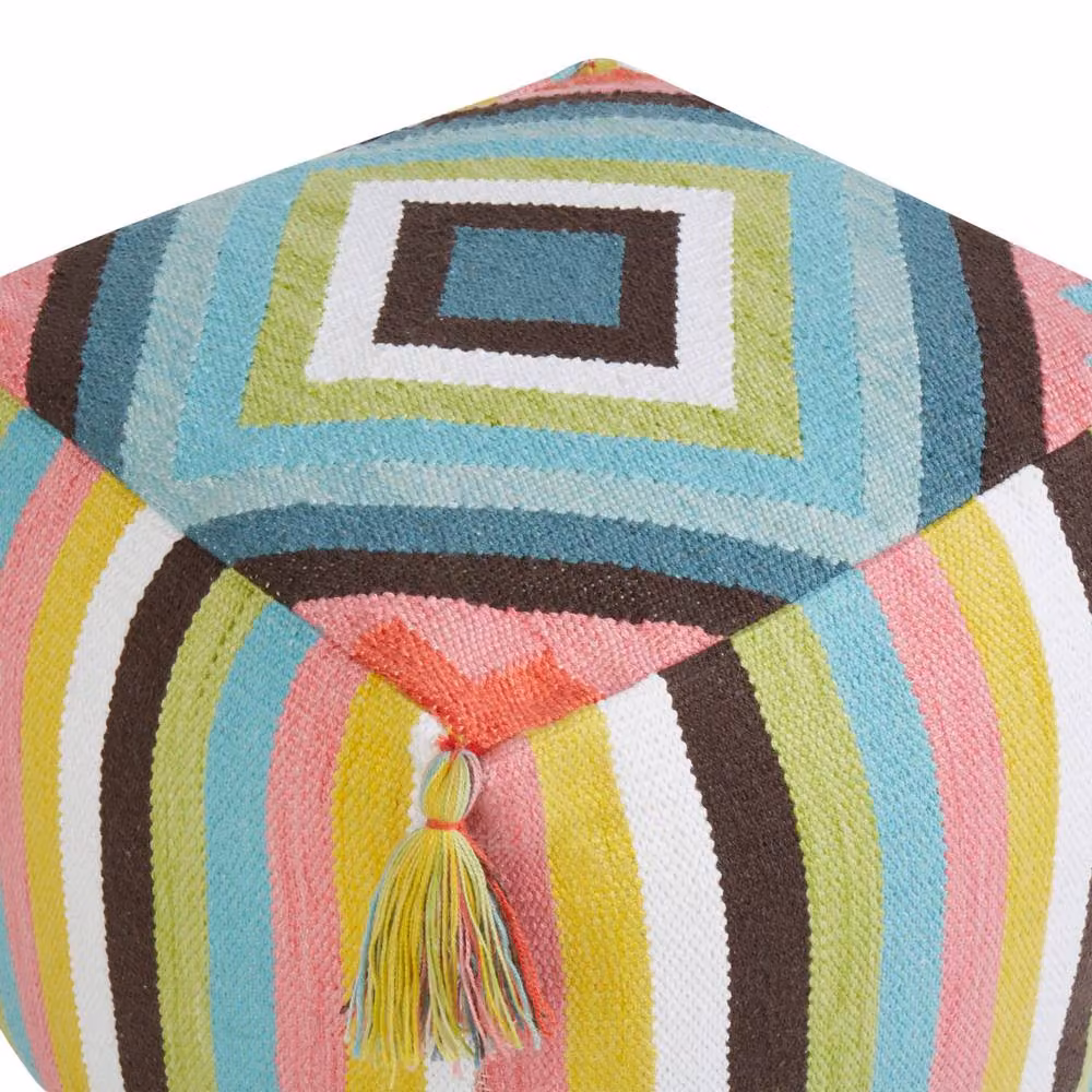 Wyld and Coco Handwoven Cotton Geometric Pattern Pouffe in Multicolour, W/D/H: 45 x 45 x 45 cm – 3