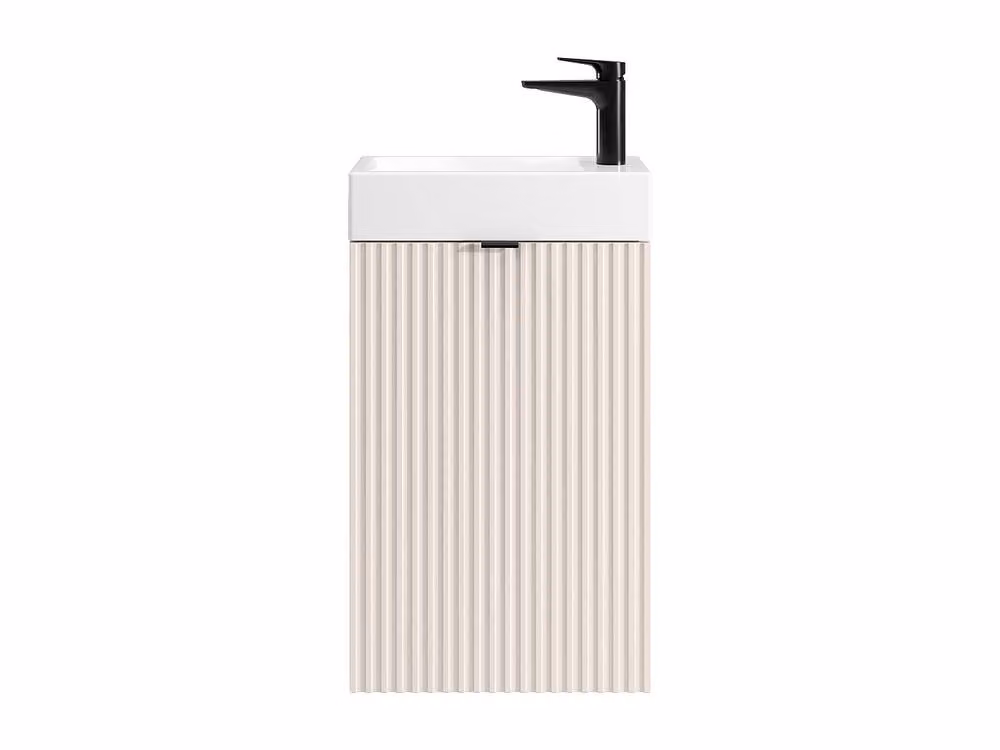 Vente-unique Striped Wall-Mounted Washbasin Unit with Reversible Doors in Beige and White, H: 60 cm, W: 22 cm, D: 16 cm – 2