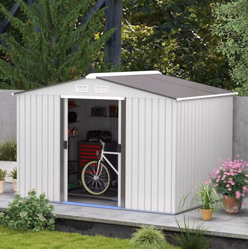 STILVORA Modern Steel Garden Shed in Silver with Sliding Double Doors – 2