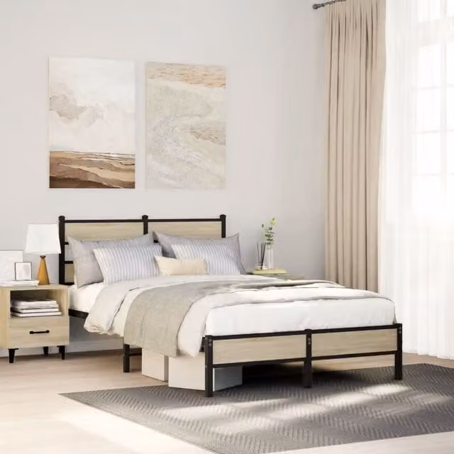 Berkfield Home Small Double Bed Frame in Sonoma Oak and Brown, W/D/H: 120 x 190 cm – 1