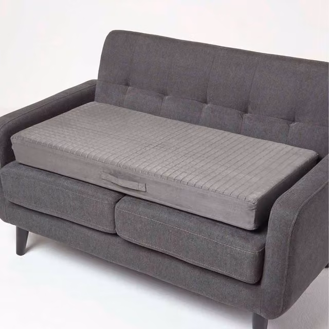 Homescapes Grey Striped Quilted Polyester 2 Seater Orthopaedic Booster Cushion Cover