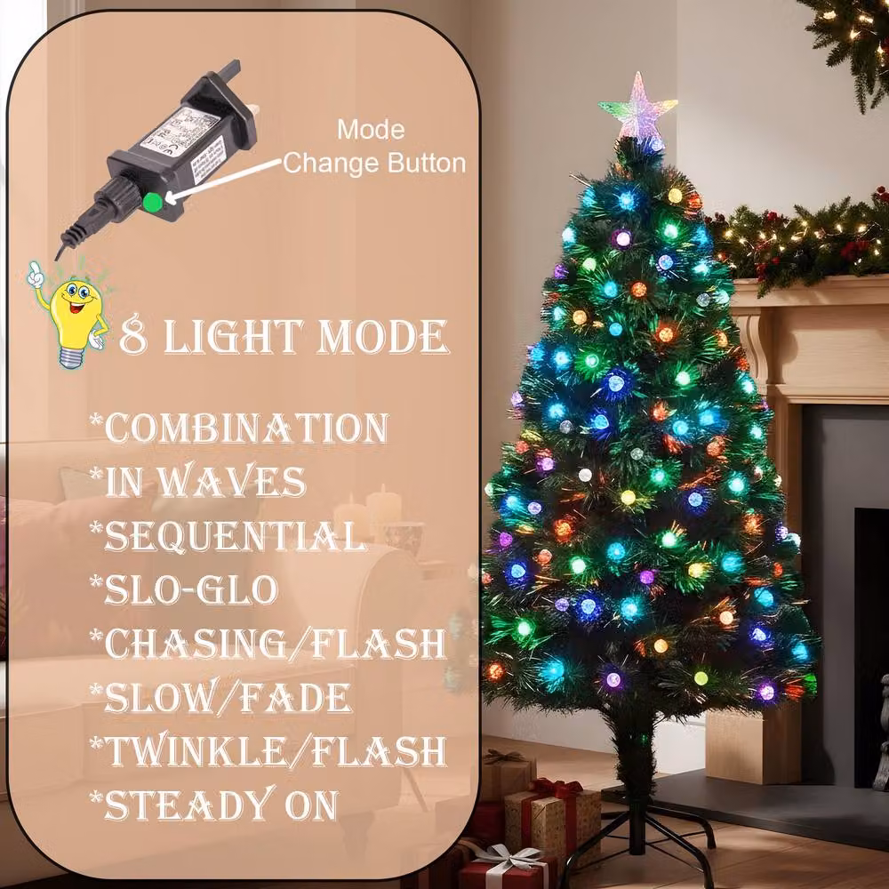Shatchi Diamonds Fibre Optic LED Pre-Lit Christmas Tree in Green with Multicolour Effect, Height: 180 cm – 6