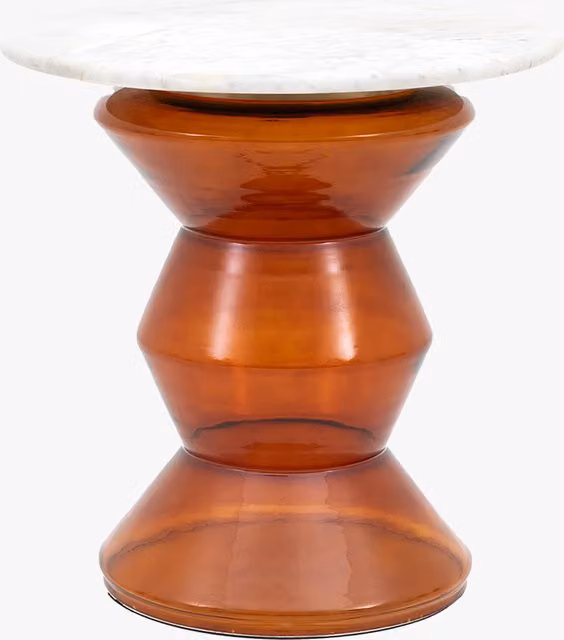 Perch & Parrow Zig-Zag Modern Round Side Table with Marble Top in Orange