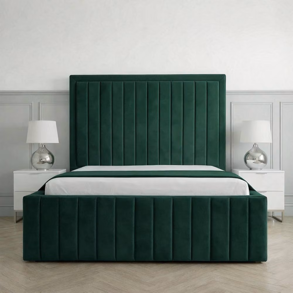 Living Comfort Bedz Sovereign Green Velvet Upholstered Gas Lift Storage Bed with 48 Inch Headboard, W/D/H: 90 x 190 cm, Single – 2