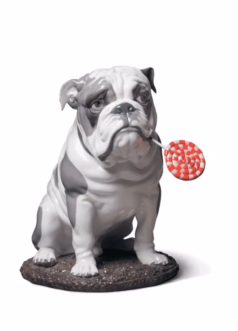 Lladró Bulldog with Lollipop Dog Porcelain Figurine in White