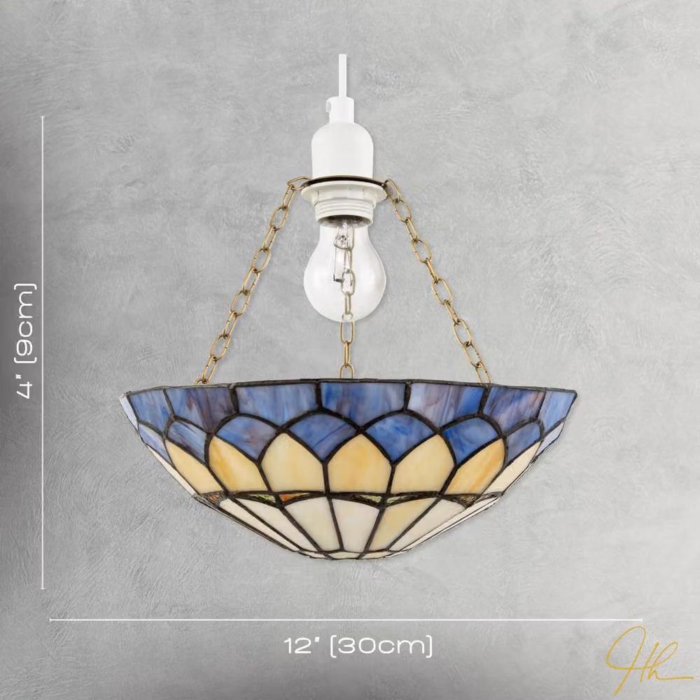 Happy Homewares Lavender Purple Stained Glass Domed Tiffany Pendant Shade with Gold/Brass Chains – 4