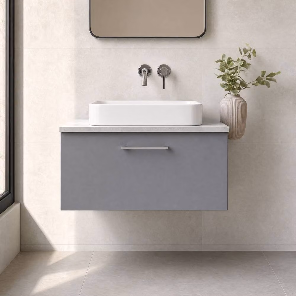 Balterley Modern Wall Mounted Bathroom Vanity Unit with Soft Close Doors and Internal Drawers, Grey, W/D/H: 80.5 x 39.0 x 38.1 cm – 4