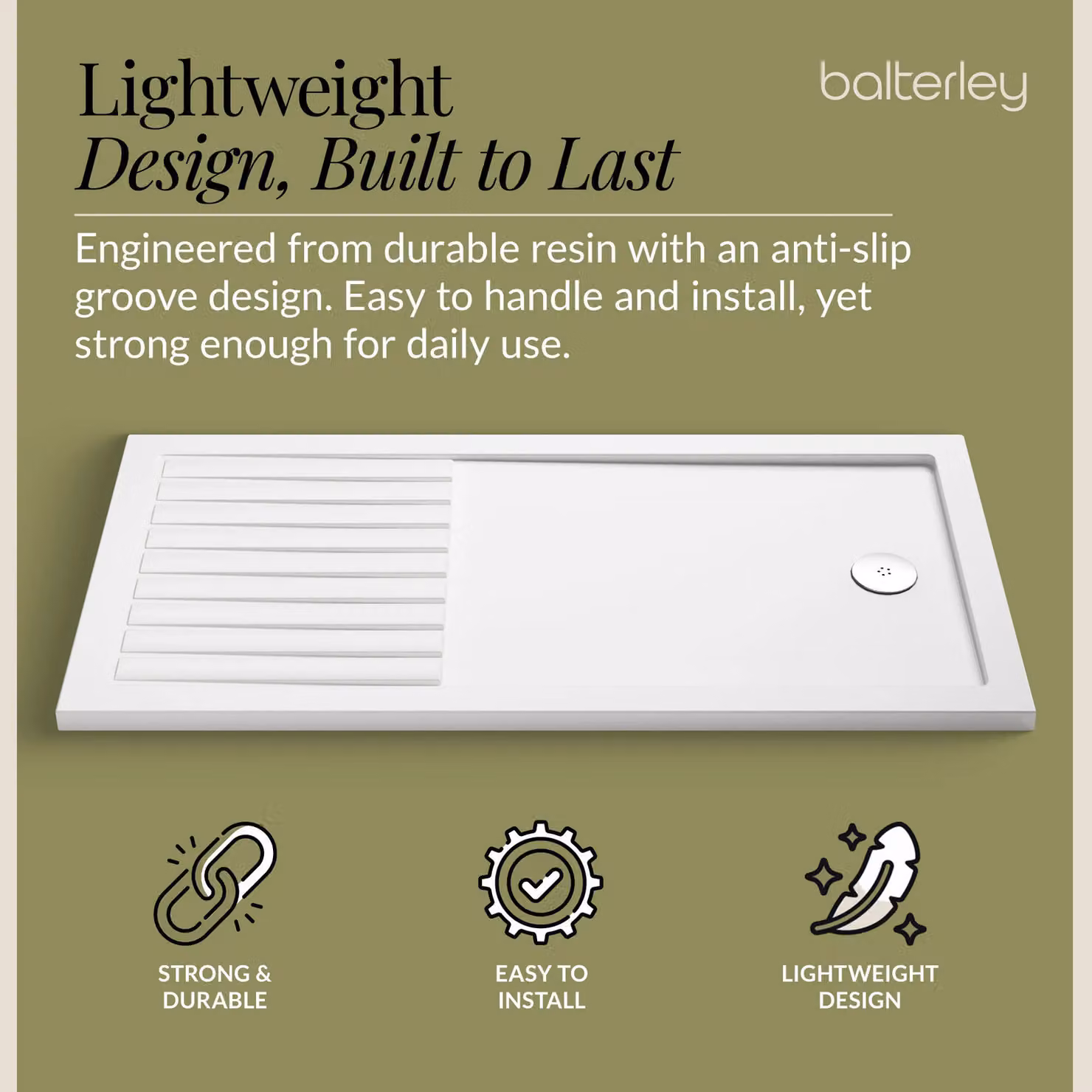 Balterley Premium Rectangular Walk In Shower Tray, White, W: 140 cm, D: 90 cm – 3