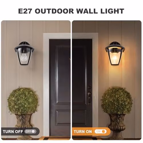 Harper Living Black Aluminium Outdoor Wall Lantern with Transparent Glass Shade, IP54 Weatherproof Vintage Security Light, E27 Mains Powered – 4
