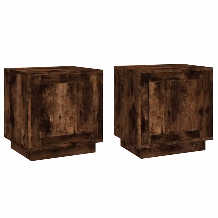 Berkfield Home Set of 2 Smoked Oak Bedside Cabinets in Brown, W/D/H: 44 x 35 x 45 cm