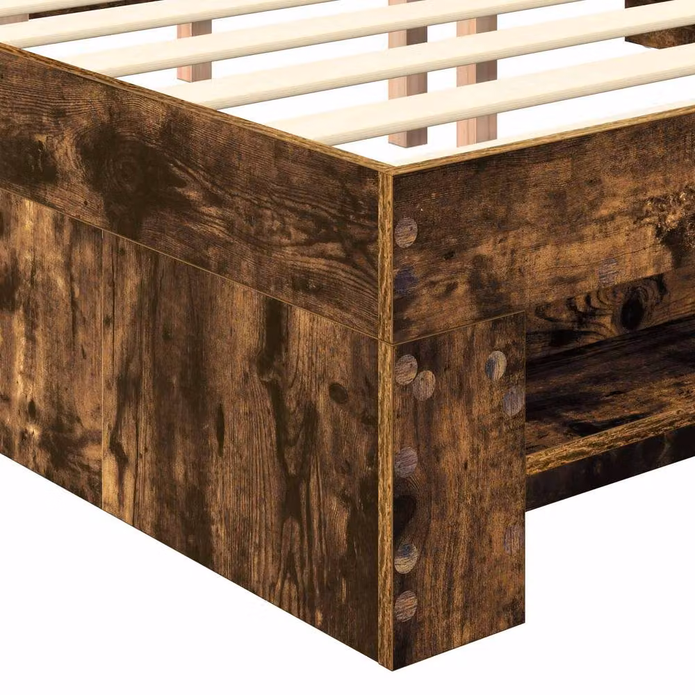 Berkfield Home Modern Bed Frame in Smoked Oak, Brown, W/D/H: 120 x 200 cm – 4