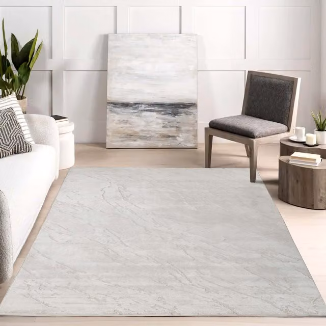Novu Modern Abstract Living Room Area Rug in Beige and Grey, W: 290 cm x D: 200 cm