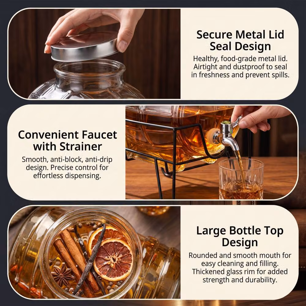 Crystals 8L Glass Drinks Dispenser with Metal Stand and Tap in Clear – 5