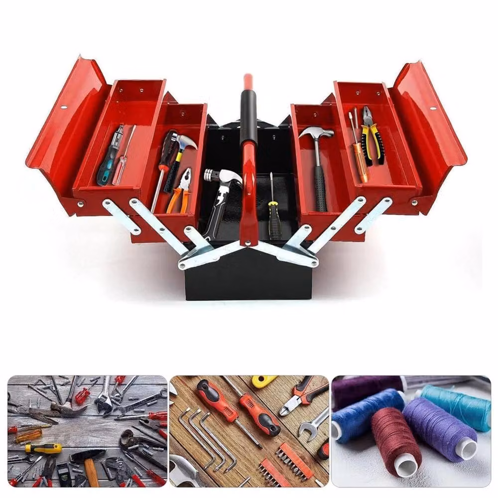 VOGREX Heavy Duty Metal 3 Tier Cantilever Tool Box with 5 Trays, Red – 4