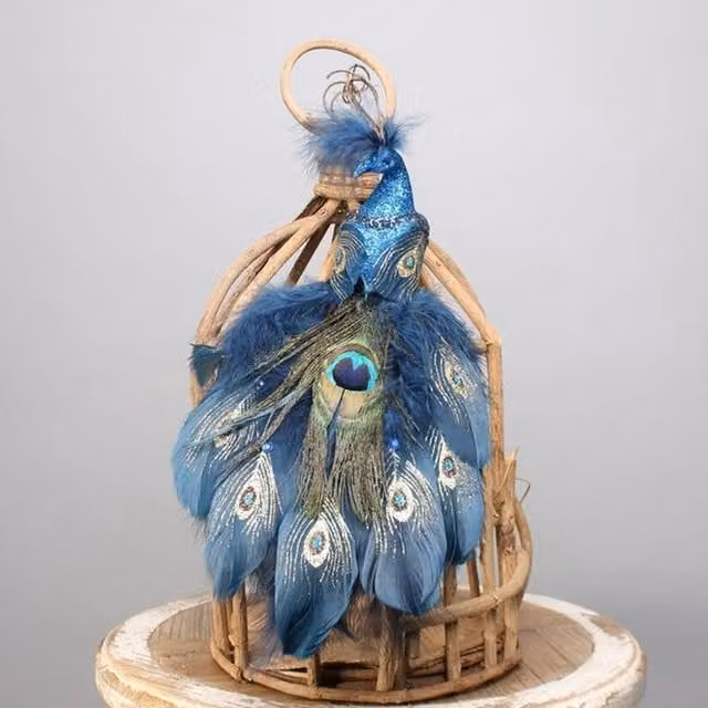 Armona Trading LTD Blue and Red Hanging Peacock Bird Christmas Decoration