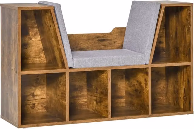 Furnold Modern Bookcase Storage Cabinet with Reading Seat in Rustic Brown, W/D/H: 102 x 30 x 61 cm