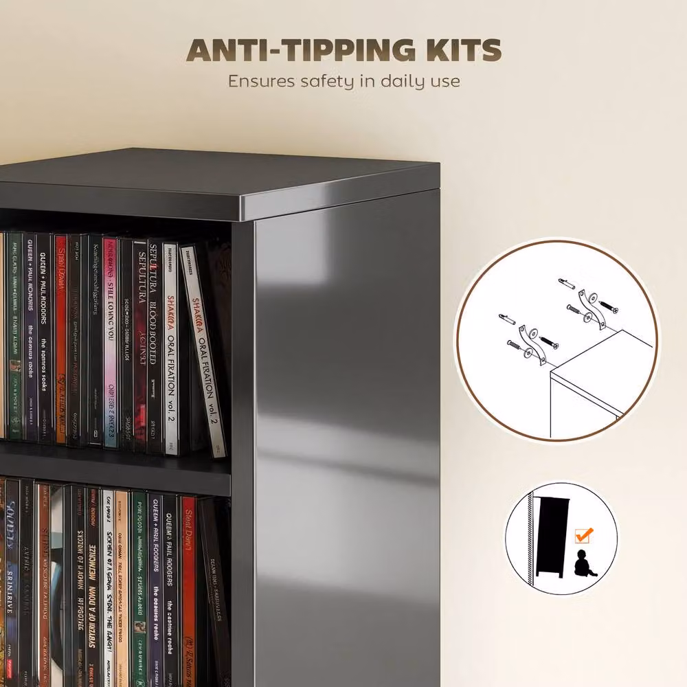STILVORA Set of 2 Black Modern CD Storage Units with Adjustable Shelves – 7