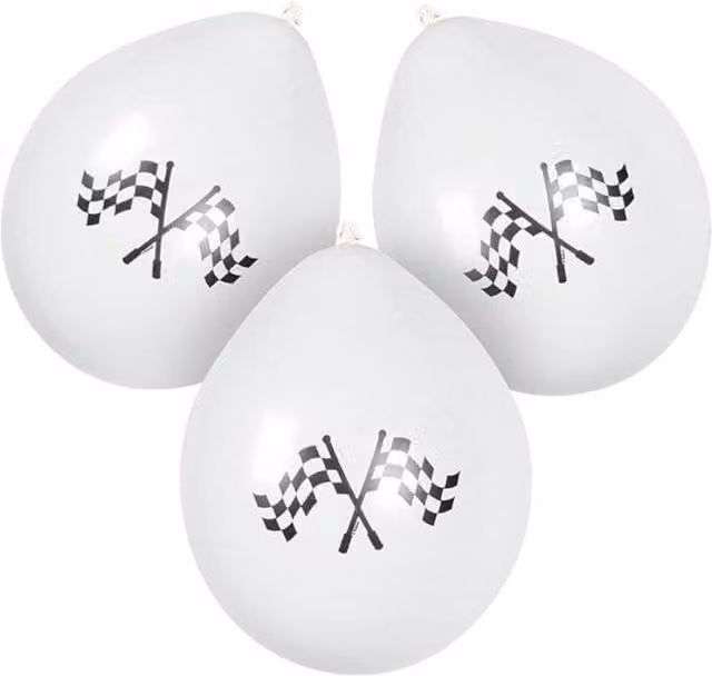 Boland Formula Race Chequered Flag Latex Party Balloons, Black and White, Pack of 6