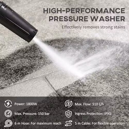 DURHAND 1800W High Pressure Washer, 150 Bar, 510 L/h, Yellow – 3