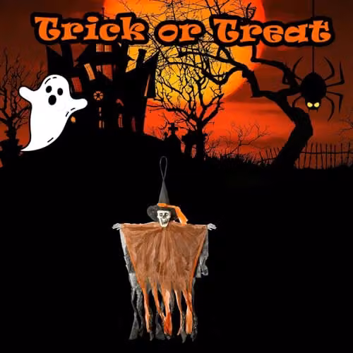 VFM e-Store Hanging Orange Skeleton Halloween Decoration with Light Up Eyes – 4