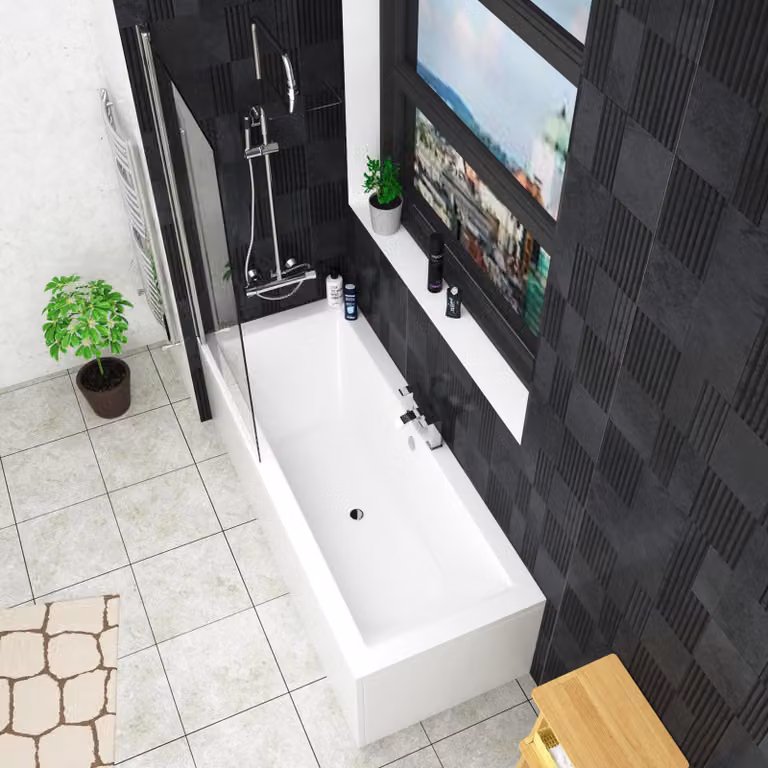 Royal Bathrooms Amaze Acrylic Square Double Ended Shower Bath with Square Screen and Panel, White and Silver, W: 170 cm, D: 70 cm
