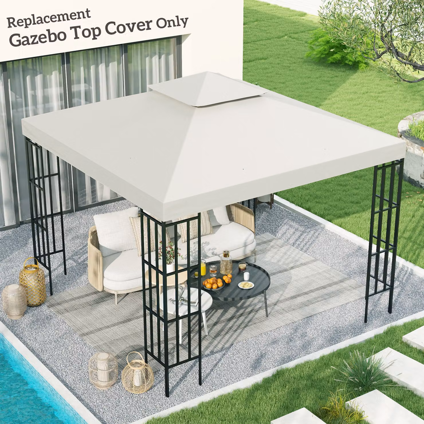 Outsunny Replacement Gazebo Canopy Roof Top Cover in White Polyester, 3 x 3 m – 2