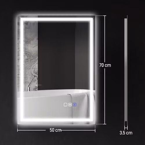 HOMCOM Silver Illuminated Bluetooth Bathroom Mirror with LED Lights and Anti-Fog Function W: 50 cm, H: 70 cm – 7