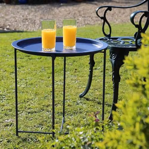 Harbour Housewares Round Metal Tray Table in Matte Blue – 2