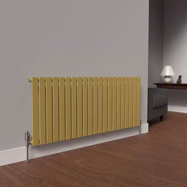Lux Heat Single Flat Horizontal Coloured Steel Radiator in Metallic Gold, H 147.0 cm x W 60.0 cm