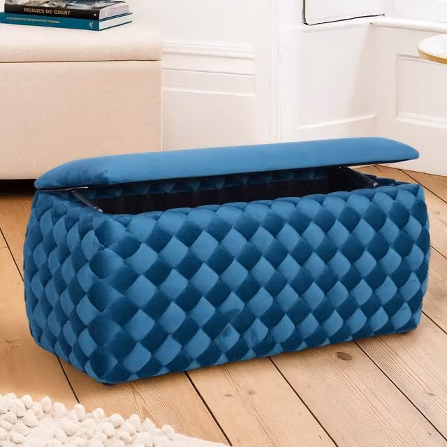 Artemis Home Plumeo Large Velvet Storage Ottoman in Petrol Blue