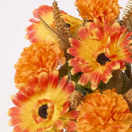 Homescapes Set of 2 Mixed Artificial Autumnal Flowers in Pots, Red, Yellow and Orange – 2