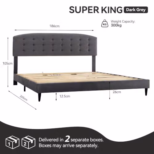 MCC Direct Cheyenne Velvet Super King Upholstered Bed Frame in Grey, W/D/H: 180 x 200 x 105 cm – 2