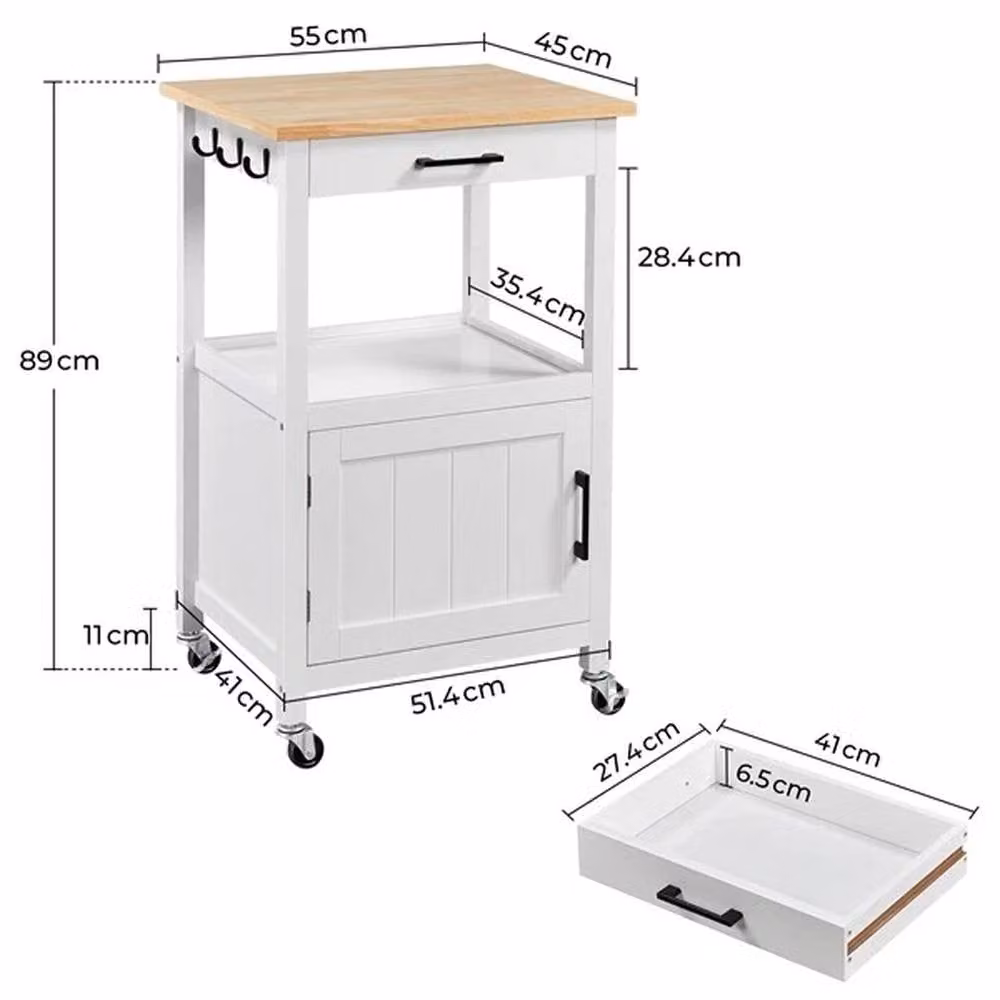 EONLION Modern White Kitchen Island Storage Trolley Cart made of Lacquered Wood and MDF, W/D/H: 100 x 45 x 89 cm – 2
