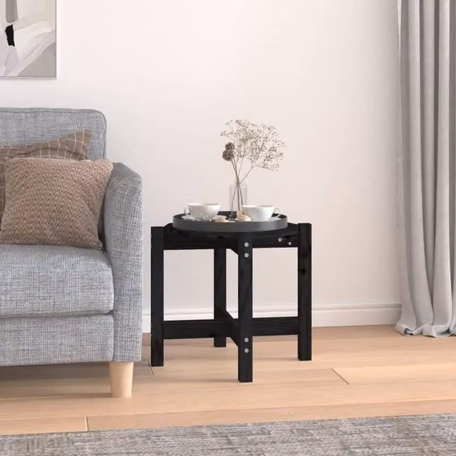 Berkfield Home Round Black Solid Pine Coffee Table, Diameter: 52.5 cm, Height: 45 cm