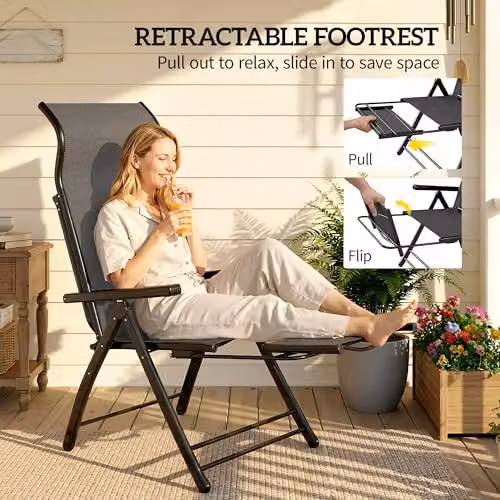 Outsunny Set of 2 Reclining Garden Chairs in Grey with Textilene Fabric and Powder Coated Steel Frame, H 85 x W 63.5 x D 106.5 cm – 4