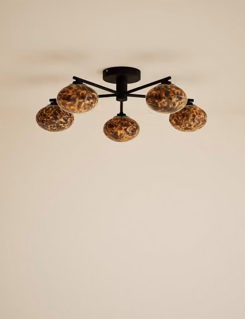 M&S Tortoiseshell Glass and Metal Flush Ceiling Light in Black and Brown