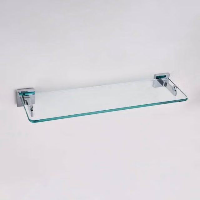 Nes Home Modern Transparent Glass Wall Mounted Shelf with Silver Metal Brackets